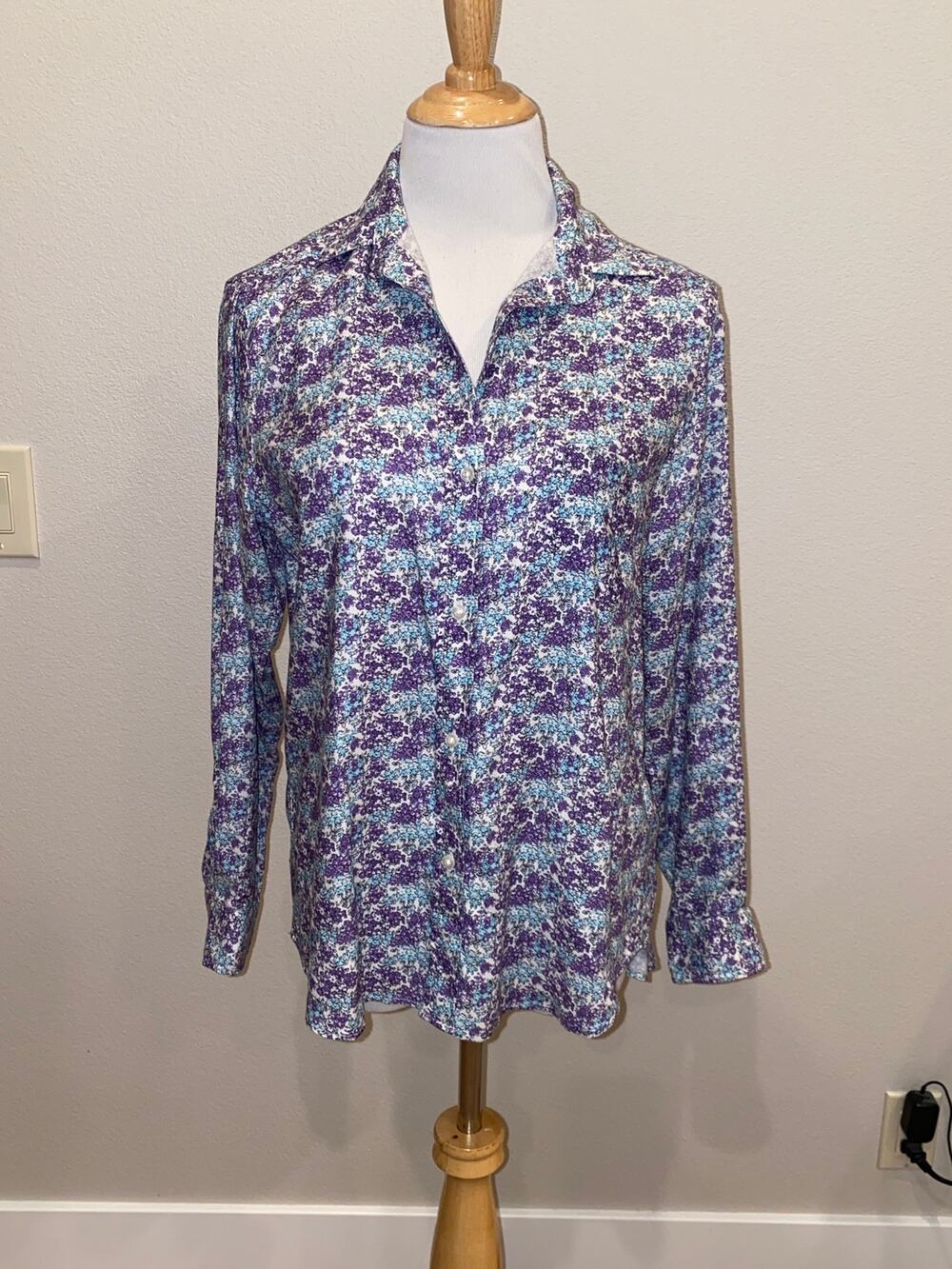 Grayson The Hero Blouse Shirt Floral Blue/Purple L/S Lyocell Size 2 (Small)